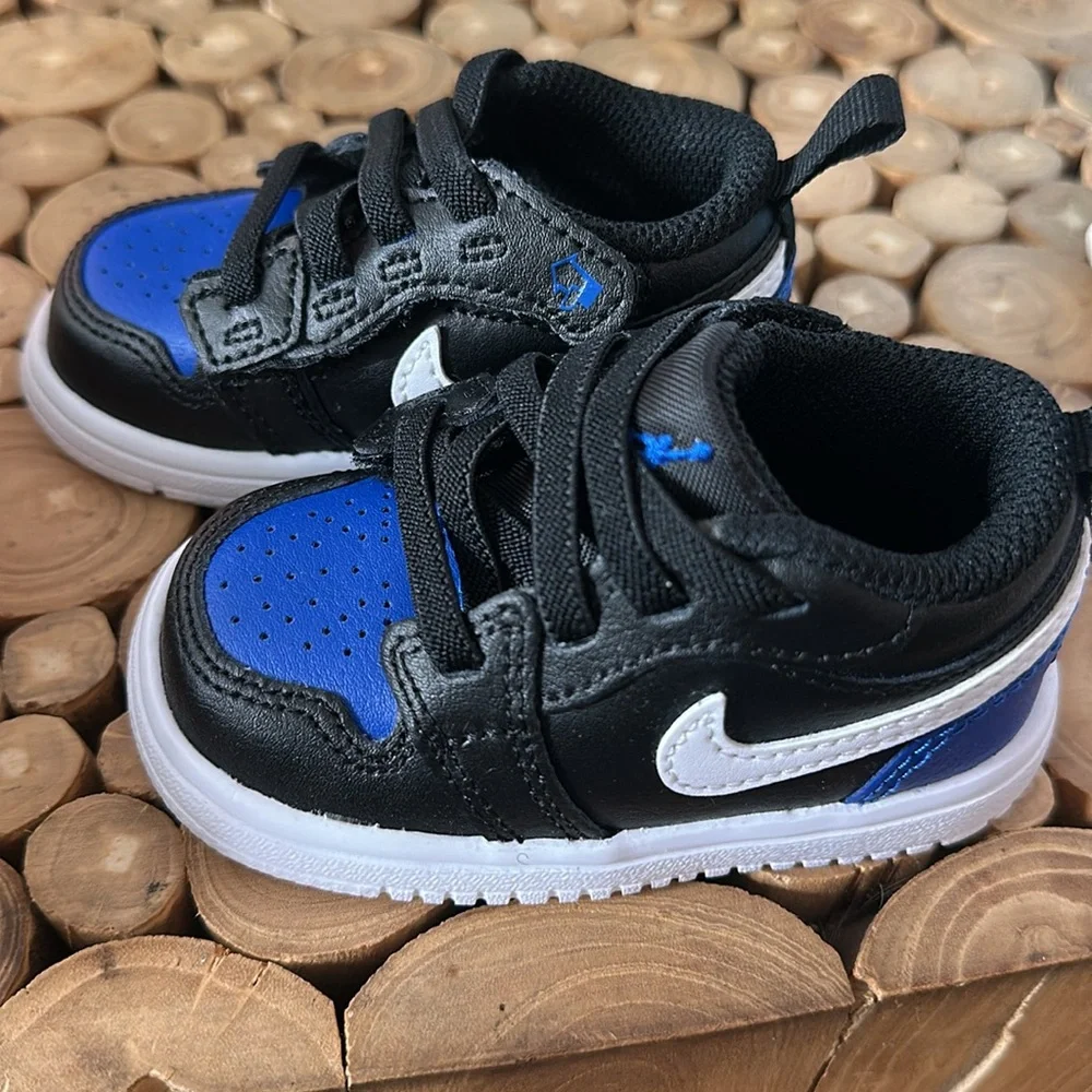 Nike Kids Black and Blue Sneaker with White Swoosh
